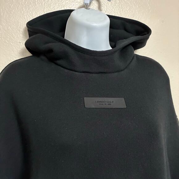 Essentials Fear Of God Hoodie Jet Black Rubber Patch Womens Size XS - Picture 2 of 7